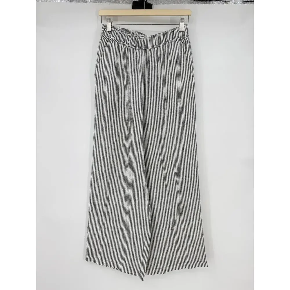 Reformation | Ava Linen Pants in Black White Stripe S